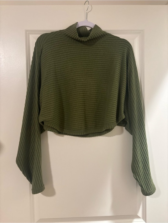 Pilcro Sweaters - Pilcro Olive Ribbed Cropped Turtleneck Sweater